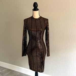 Black and gold sequined bodycon dress